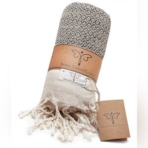 Smyrna Turkish Cotton Beige Throw Blanket 100% Cotton, 50 x 60 Inches